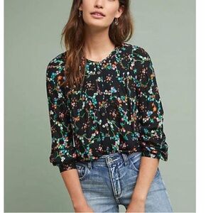 Anthropologie Maeve Avignon Black Floral Button Down Sz M